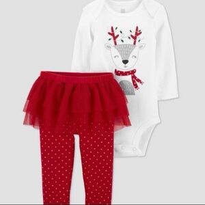 Carters Girls Reindeer Christmas Outfit 2pcs set red and white holiday set 9M